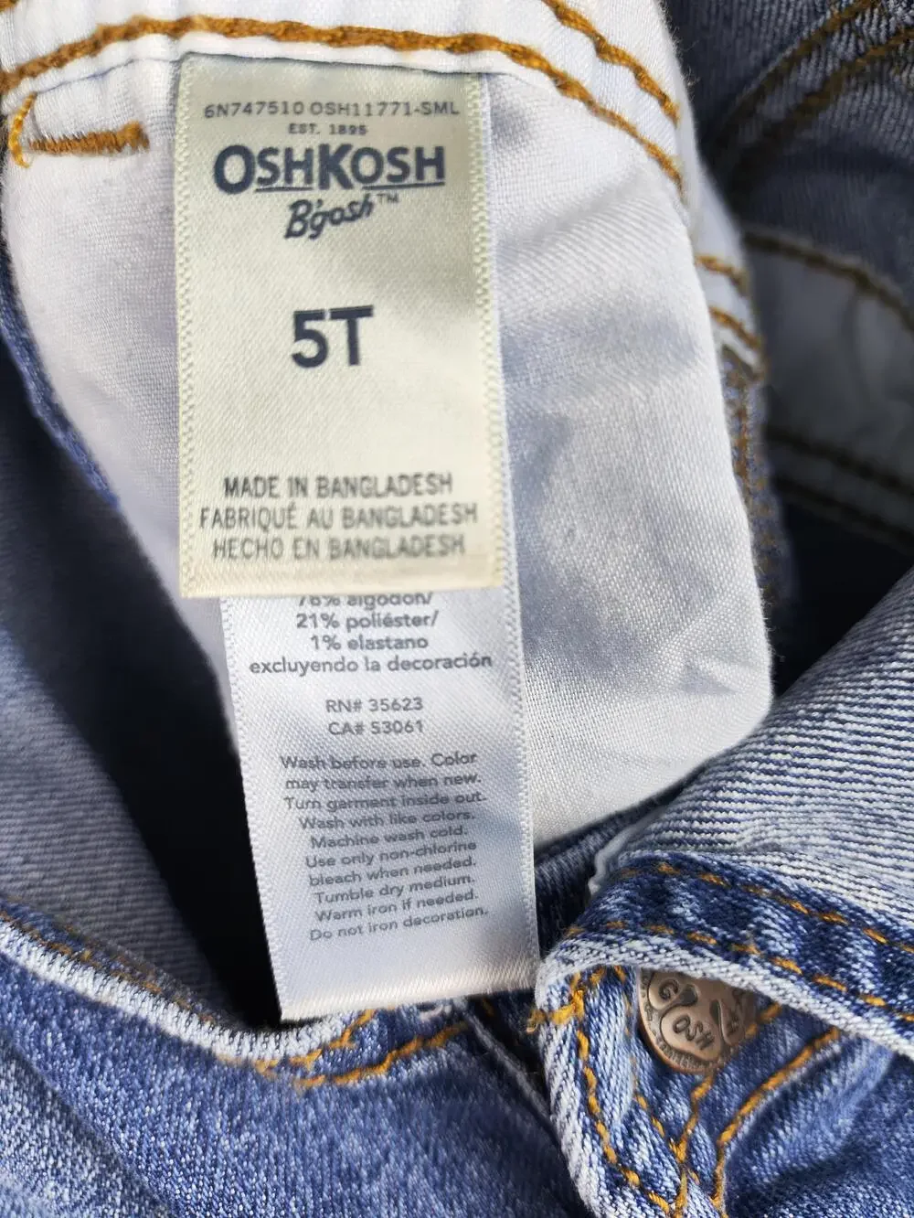 OshKosh B'gosh Overalls Toddler 5T Blue Denim Bib Adjustable Straps Jeans